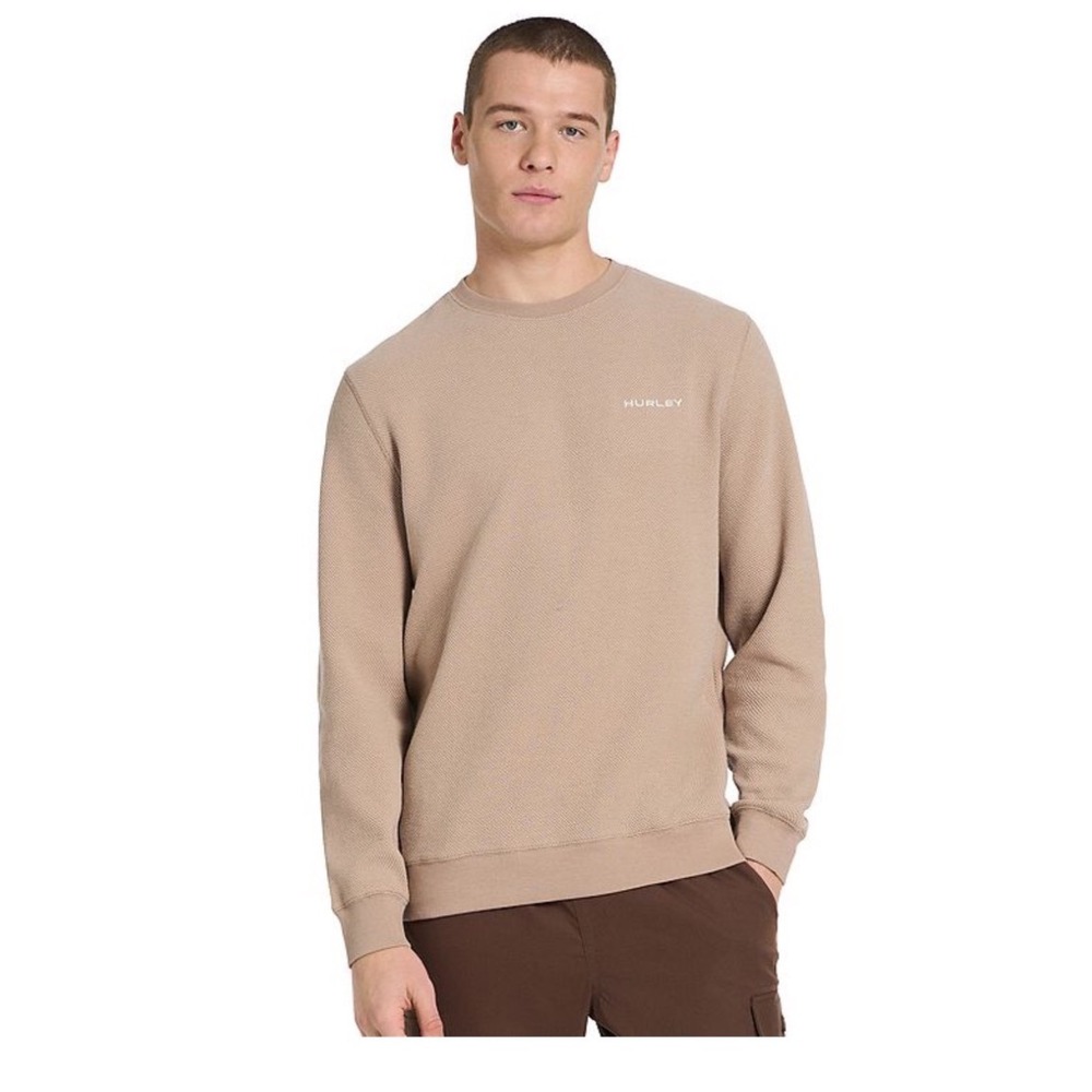 Hurley Mens Bonfire Jacquard Crewneck Sweatshirt Bristlecone Tan XL